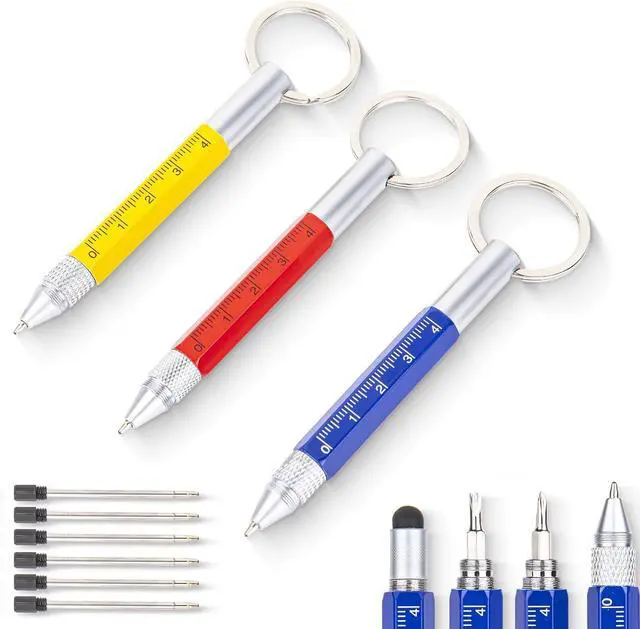 Main image of 3-Pack 5-in-1 Mini Keychain Pen Tool Set | Ballpoint; Flathead/Phillips Screwdrivers; 6 Refills (2/ Pen); Long lasting Metal Tool for Outdoors; Office & Camping