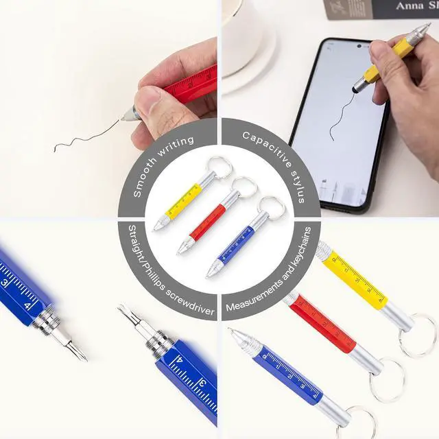 Alt view image 3 of 4 - 3-Pack 5-in-1 Mini Keychain Pen Tool Set | Ballpoint; Flathead/Phillips Screwdrivers; 6 Refills (2/ Pen); Long lasting Metal Tool for Outdoors; Office & Camping