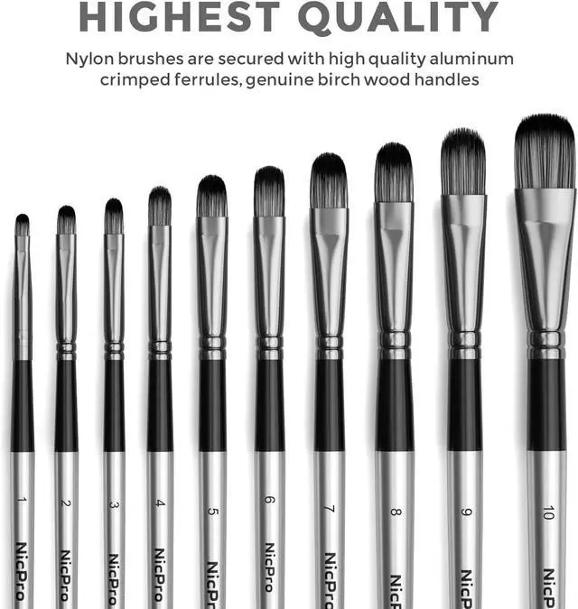 Alt view image 7 of 7 - Nicpro 10 PCS Filbert Paint Brushes Art Painting Brush Set for Acrylic Watercolor Oil Gouache Canvas, Craft Detail Face Body Painting, Artist Kit for Kid & Adult
