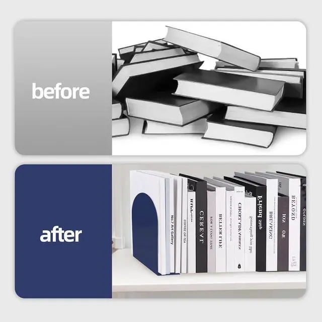 Alt view image 5 of 7 - Lulonpon 6pcs Book Ends, Black Bookends, Non-Skid Book End, Metal Bookends for School Library and Desktop Organizer, Acrylic Book Ends for Book Shelves