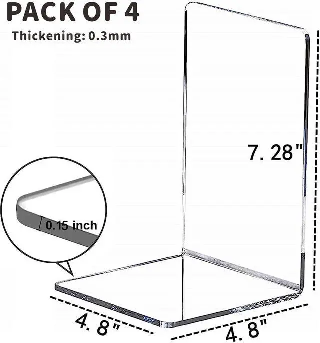 Alt view image 2 of 6 - 4pcs Clear Book Ends for Heavy Books,Acrylic Book Shelf Organizer for Desk,Plastic Heavy Duty Book Holders Stand and Invisible Bookshelf Dividers Decorative,Suitable for Office Home Weighted Bookends
