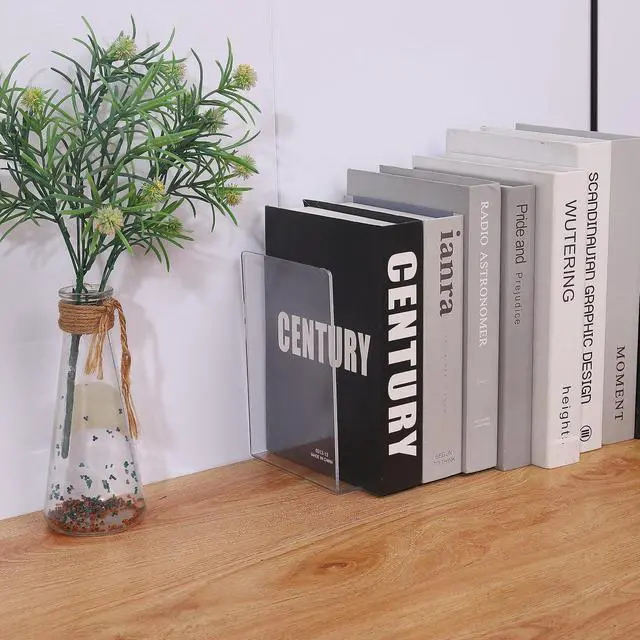 Alt view image 3 of 6 - 4pcs Clear Book Ends for Heavy Books,Acrylic Book Shelf Organizer for Desk,Plastic Heavy Duty Book Holders Stand and Invisible Bookshelf Dividers Decorative,Suitable for Office Home Weighted Bookends