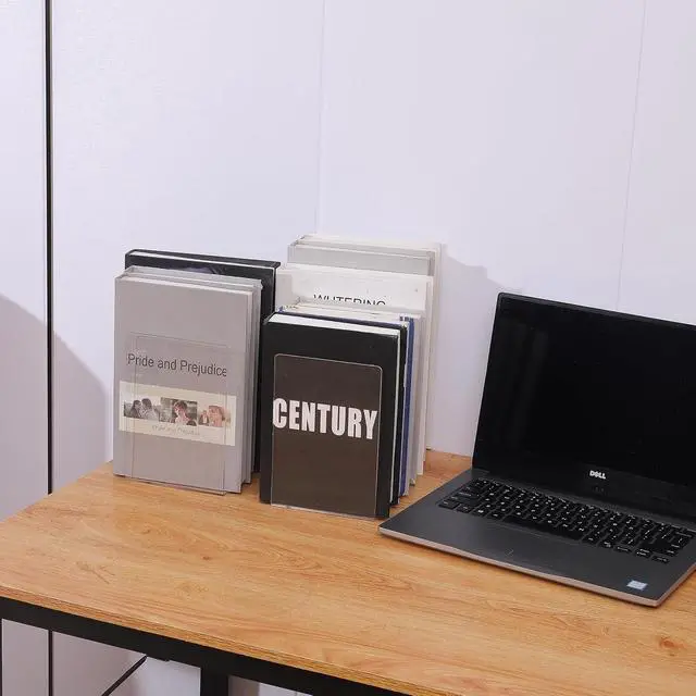 Alt view image 4 of 6 - 4pcs Clear Book Ends for Heavy Books,Acrylic Book Shelf Organizer for Desk,Plastic Heavy Duty Book Holders Stand and Invisible Bookshelf Dividers Decorative,Suitable for Office Home Weighted Bookends