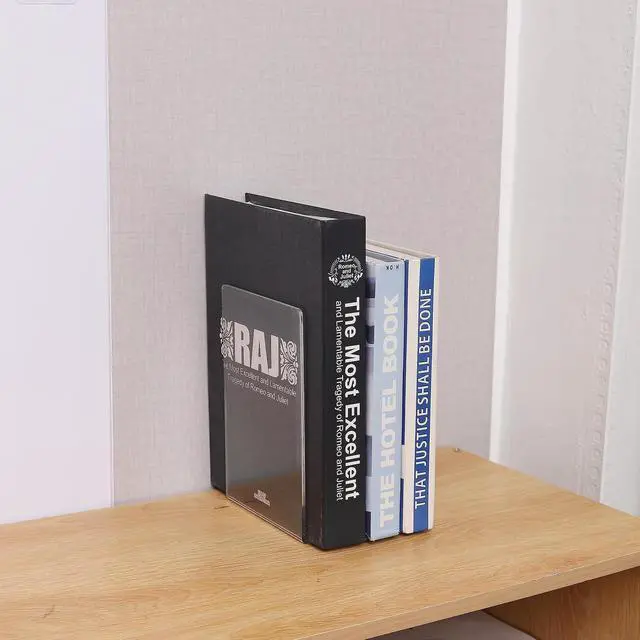 Alt view image 5 of 6 - 4pcs Clear Book Ends for Heavy Books,Acrylic Book Shelf Organizer for Desk,Plastic Heavy Duty Book Holders Stand and Invisible Bookshelf Dividers Decorative,Suitable for Office Home Weighted Bookends