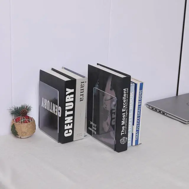 Alt view image 6 of 6 - 4pcs Clear Book Ends for Heavy Books,Acrylic Book Shelf Organizer for Desk,Plastic Heavy Duty Book Holders Stand and Invisible Bookshelf Dividers Decorative,Suitable for Office Home Weighted Bookends