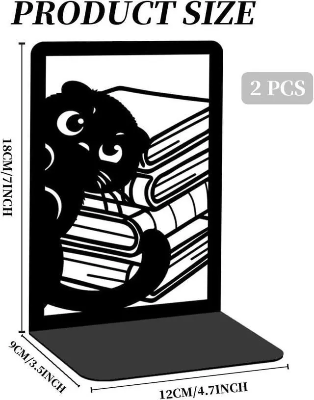 Alt view image 2 of 7 - Nonskid Thickening Iron Metal Bookends for Shelves, Cute Peeping Cats Book Shelf Book Ends Decorative for Library School Office Home Study Desk Organizer Decorative Books
