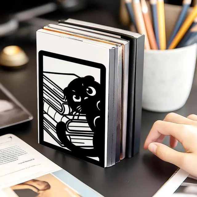 Alt view image 3 of 7 - Nonskid Thickening Iron Metal Bookends for Shelves, Cute Peeping Cats Book Shelf Book Ends Decorative for Library School Office Home Study Desk Organizer Decorative Books