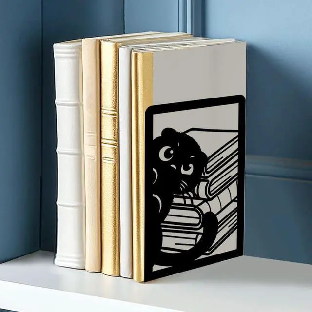 Alt view image 7 of 7 - Nonskid Thickening Iron Metal Bookends for Shelves, Cute Peeping Cats Book Shelf Book Ends Decorative for Library School Office Home Study Desk Organizer Decorative Books