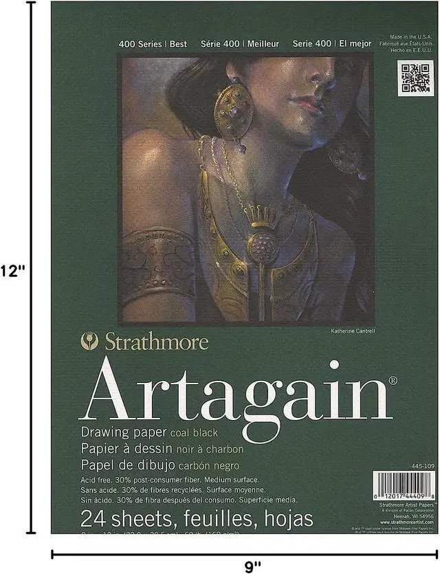 Alt view image 3 of 3 - Strathmore 400 Series Artagain Pad, Coal Black Paper, Glue Bound, 9x12 inches, 24 Sheets - Artist Paper for for Adults and Students, Pastel & Charcoal