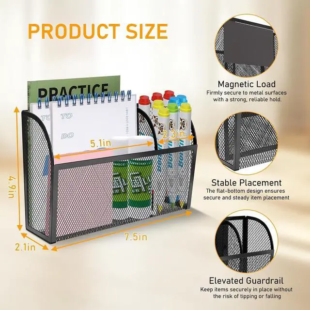Alt view image 2 of 7 - Magnetic Pencil Holder-Magnetic Basket for Fridge 3-Grid Mesh Magnetic Pen Holder for Refrigerator, Extra Strong Magnets Mesh Marker Holder Locker Accessories Organizer for Whiteboard