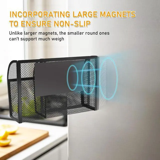 Alt view image 3 of 7 - Magnetic Pencil Holder-Magnetic Basket for Fridge 3-Grid Mesh Magnetic Pen Holder for Refrigerator, Extra Strong Magnets Mesh Marker Holder Locker Accessories Organizer for Whiteboard