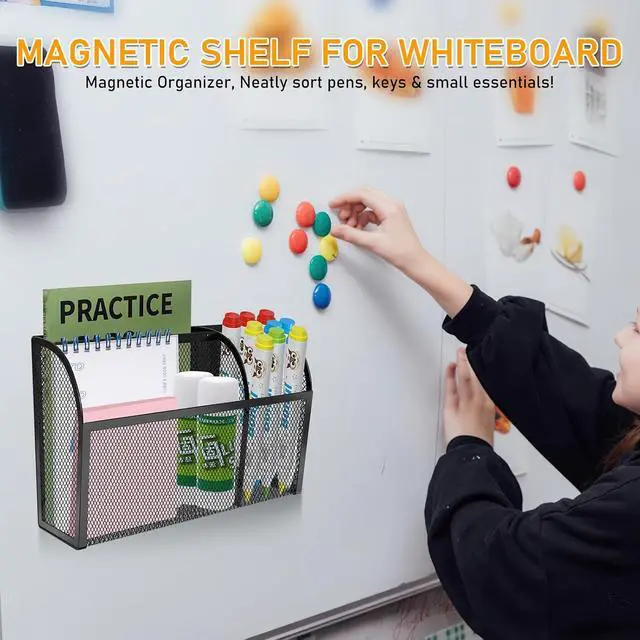 Alt view image 4 of 7 - Magnetic Pencil Holder-Magnetic Basket for Fridge 3-Grid Mesh Magnetic Pen Holder for Refrigerator, Extra Strong Magnets Mesh Marker Holder Locker Accessories Organizer for Whiteboard