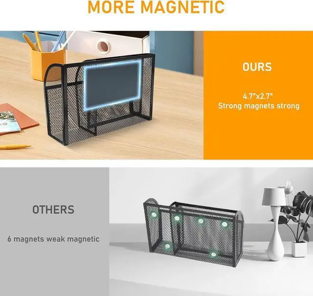 Alt view image 5 of 7 - Magnetic Pencil Holder-Magnetic Basket for Fridge 3-Grid Mesh Magnetic Pen Holder for Refrigerator, Extra Strong Magnets Mesh Marker Holder Locker Accessories Organizer for Whiteboard