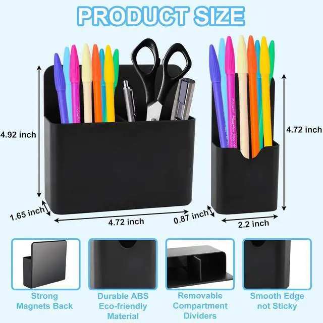 Alt view image 2 of 7 - KITANIS Magnetic Pen Holder,2 Pack Magnetic Dry Erase Marker Holder with Generous Compartments,Strong Magnet Storage Marker Pen Pencil Organizer for Refrigerator,Whiteboard,Locker Accessories