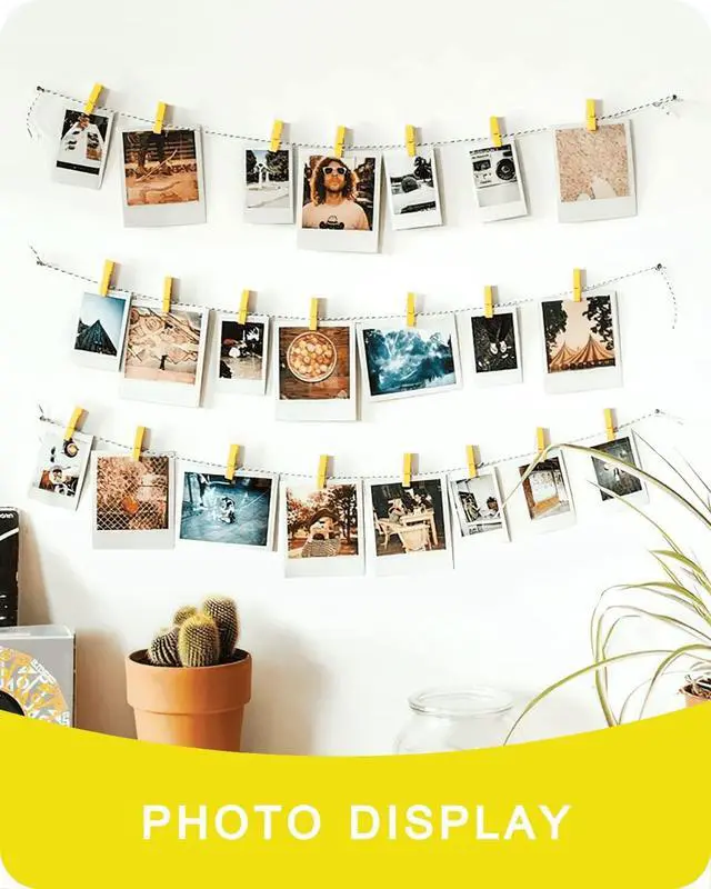 Alt view image 6 of 7 - Mini Clothes Pins for Photo, Yellow Small Colored Clothespins 100 Pack Wooden Rainbow Colorful Picture Clips with 32 FT String for Crafts, Little Baby Shower, Display Artwork