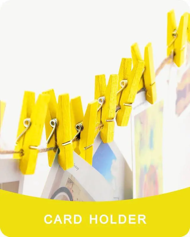 Alt view image 7 of 7 - Mini Clothes Pins for Photo, Yellow Small Colored Clothespins 100 Pack Wooden Rainbow Colorful Picture Clips with 32 FT String for Crafts, Little Baby Shower, Display Artwork