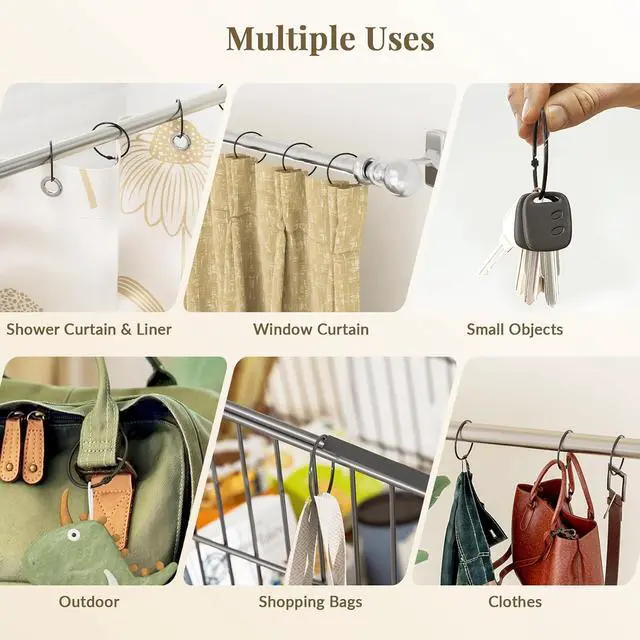 Alt view image 7 of 7 - Bathway Shower Curtain Rings, Bathway Shower Curtain Hooks, Black Shower Curtain Rings Rust Proof, Anti-Drop Shower Rings for Curtain, Shower Hooks for Shower Curtain Rod Bathroom Curtain Rings