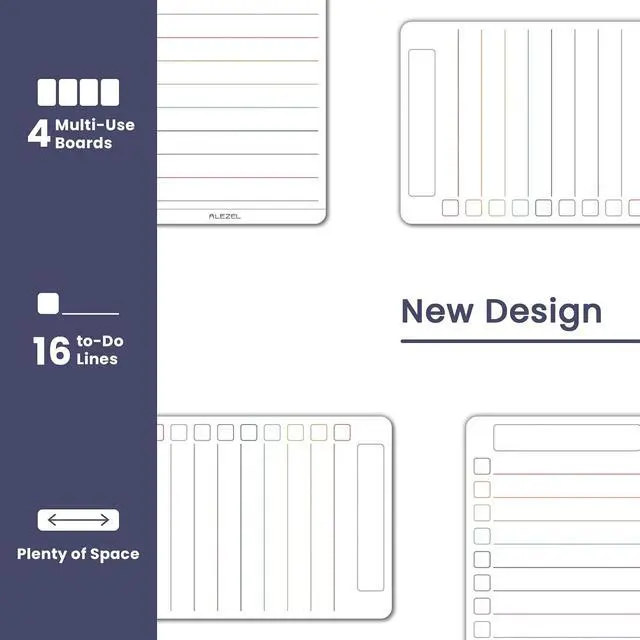 Alt view image 2 of 7 - ALEZEL Magnetic Dry Erase List Board for Refrigerator | Reusable to Do List Whiteboard Set for Fridge, Includes 4 Dry Erase Shopping Checklist Boards, 4 Markers + Eraser, Colorful