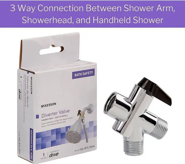 Alt view image 2 of 6 - McKesson Diverter Valve for Handheld Shower Head, 1/2 in, 1 ct | Chrome Plated Finish, Threading