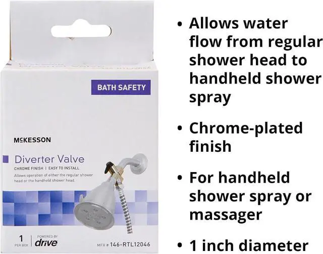 Alt view image 4 of 6 - McKesson Diverter Valve for Handheld Shower Head, 1/2 in, 1 ct | Chrome Plated Finish, Threading
