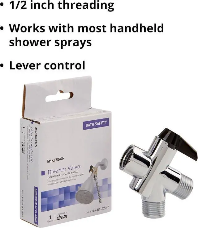 Alt view image 5 of 6 - McKesson Diverter Valve for Handheld Shower Head, 1/2 in, 1 ct | Chrome Plated Finish, Threading