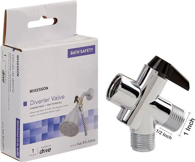 Alt view image 6 of 6 - McKesson Diverter Valve for Handheld Shower Head, 1/2 in, 1 ct | Chrome Plated Finish, Threading