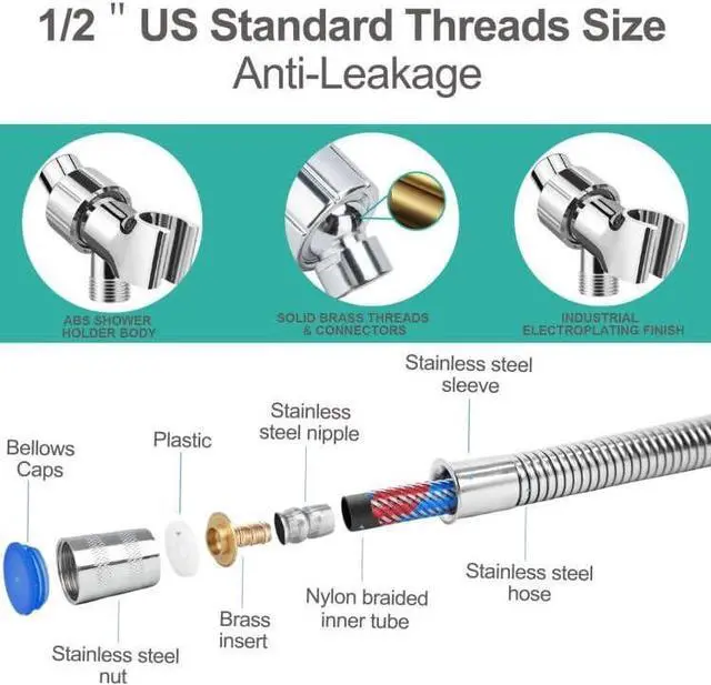 Alt view image 2 of 7 - MAYYAYA Brass Ball Handheld Shower Head Holder, 59IN ShowerHead Hose,Silver | Premium ABS Bracket, 360 Degree Rotatable Brass Ball, Arm Mount&Hose Connector, Chrome 1.5m stainless steel shower hose
