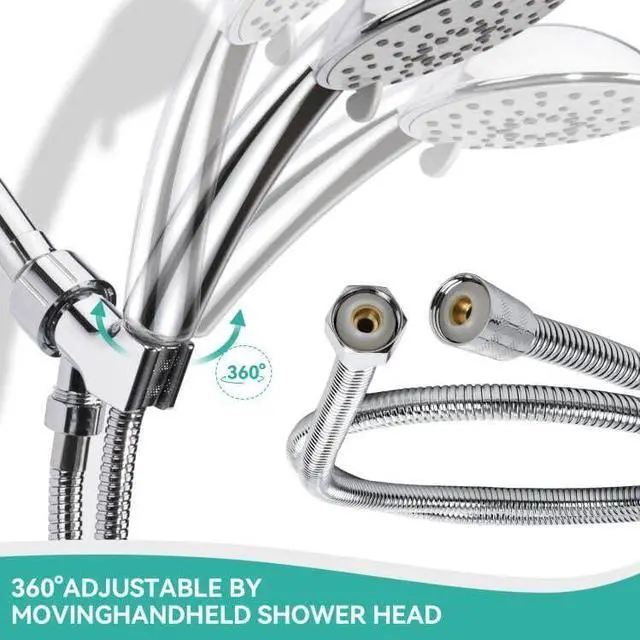 Alt view image 3 of 7 - MAYYAYA Brass Ball Handheld Shower Head Holder, 59IN ShowerHead Hose,Silver | Premium ABS Bracket, 360 Degree Rotatable Brass Ball, Arm Mount&Hose Connector, Chrome 1.5m stainless steel shower hose