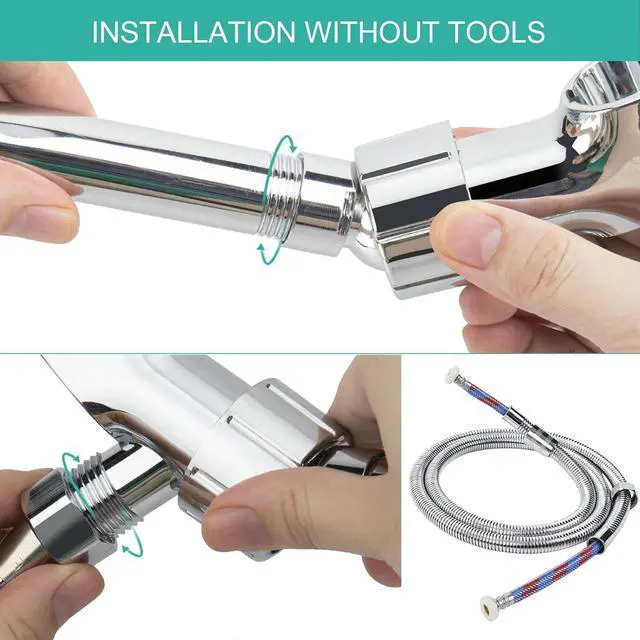 Alt view image 4 of 7 - MAYYAYA Brass Ball Handheld Shower Head Holder, 59IN ShowerHead Hose,Silver | Premium ABS Bracket, 360 Degree Rotatable Brass Ball, Arm Mount&Hose Connector, Chrome 1.5m stainless steel shower hose