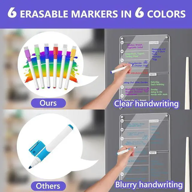Alt view image 4 of 7 - Acrylic Meal Planner Magnetic Menu Board for Kitchen Fridge, 13"x9" Clear Weekly Calendar Planning Board Noteboard Refrigerator Dry Erase Board to Do/Grocery/Shopping Lis Includes 6 Markers