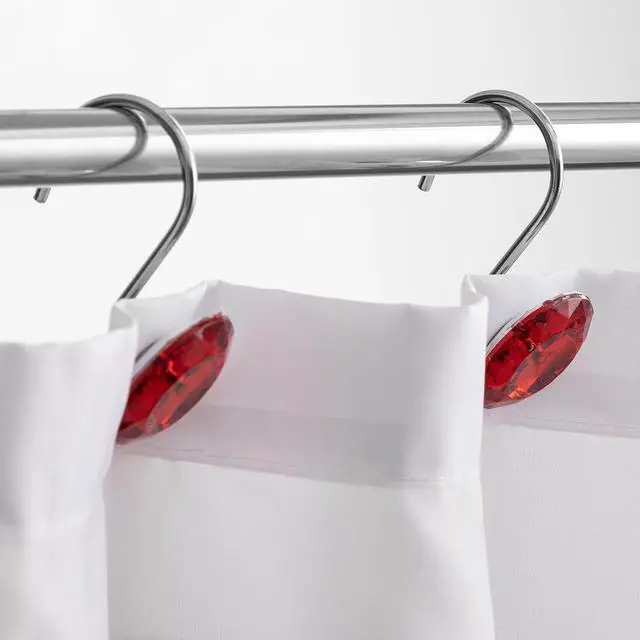 Alt view image 4 of 5 - HBlife 12 Pcs Acrylic Decorative Rolling Diamond Shower Curtain Hooks Rust Proof Rhinestones Crystal Bling Shower Curtain Hooks for Curtain and Shower Rod, Red Round