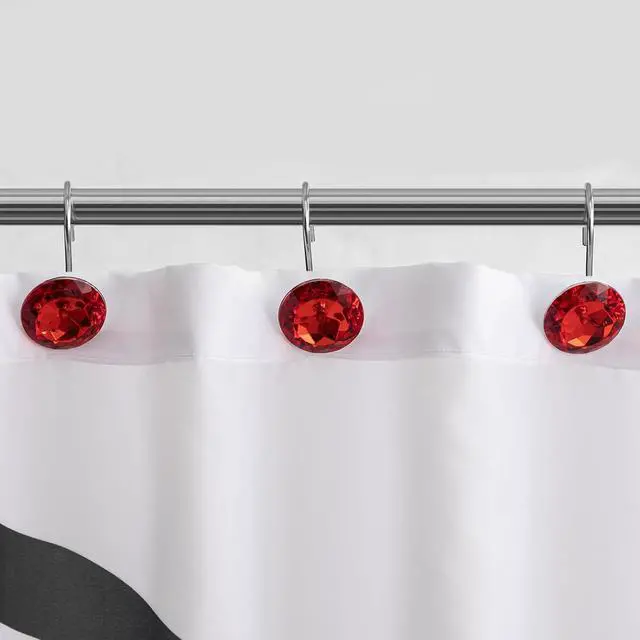 Alt view image 5 of 5 - HBlife 12 Pcs Acrylic Decorative Rolling Diamond Shower Curtain Hooks Rust Proof Rhinestones Crystal Bling Shower Curtain Hooks for Curtain and Shower Rod, Red Round