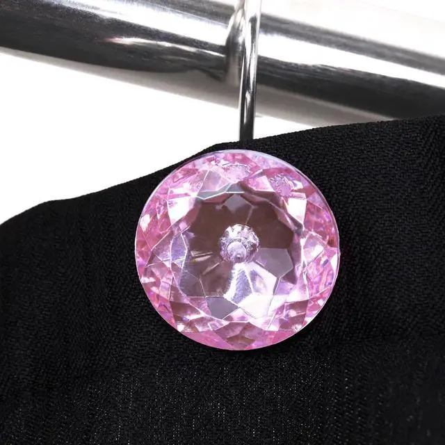 Alt view image 4 of 7 - Pink Bling Shower Curtain Hooks: Christmas Bathroom Curtain Rings, 12Pcs | Glam Sparkly Crystal Diamond Shower Hooks, Bright Round Rhinestone Rustproof Hangers, Gift for Xmas Holiday Bathroom Decor