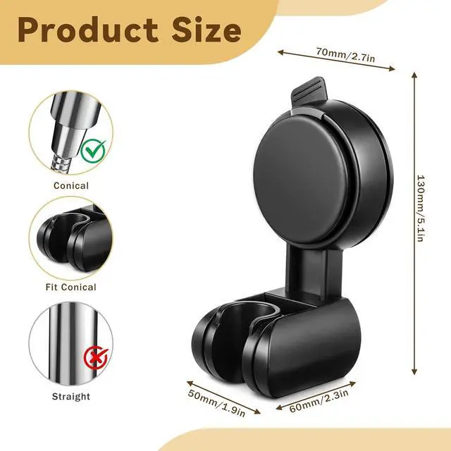 Alt view image 2 of 7 - Suction Shower Head Holder, No Drilling Hand Held Shower Holder Rotatable and Adjustable Shower Head MounRemovable Shower Sprayer Holders for Bathroom