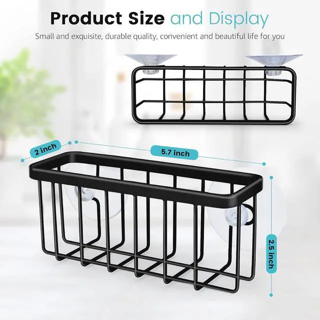 Alt view image 2 of 5 - HLOOL Kitchen Sink Sponge Holder, Kitchen Sink Caddy, Sponge Holder for Kitchen Sink Suction, Dish Soap Holder (Black)