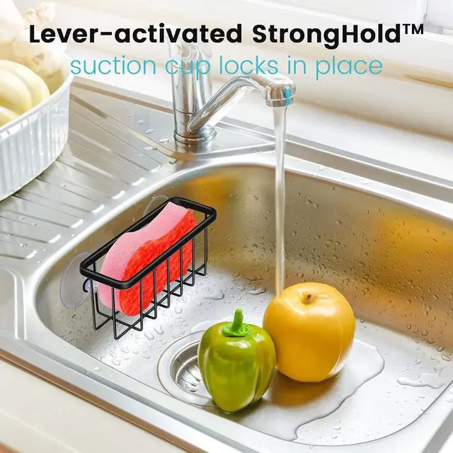 Alt view image 4 of 5 - HLOOL Kitchen Sink Sponge Holder, Kitchen Sink Caddy, Sponge Holder for Kitchen Sink Suction, Dish Soap Holder (Black)