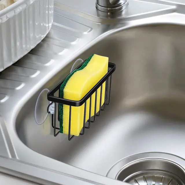 Alt view image 5 of 5 - HLOOL Kitchen Sink Sponge Holder, Kitchen Sink Caddy, Sponge Holder for Kitchen Sink Suction, Dish Soap Holder (Black)