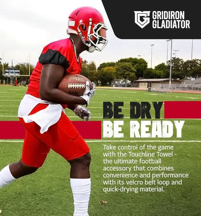 Alt view image 2 of 7 - Gridiron Gladiator Cotton Football Towel - Absorbent Football Towels QB - Belt Loop for QB Gear - Sideline Essential - White - Small