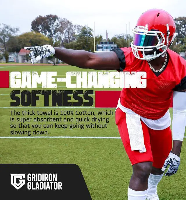 Alt view image 4 of 7 - Gridiron Gladiator Cotton Football Towel - Absorbent Football Towels QB - Belt Loop for QB Gear - Sideline Essential - White - Small