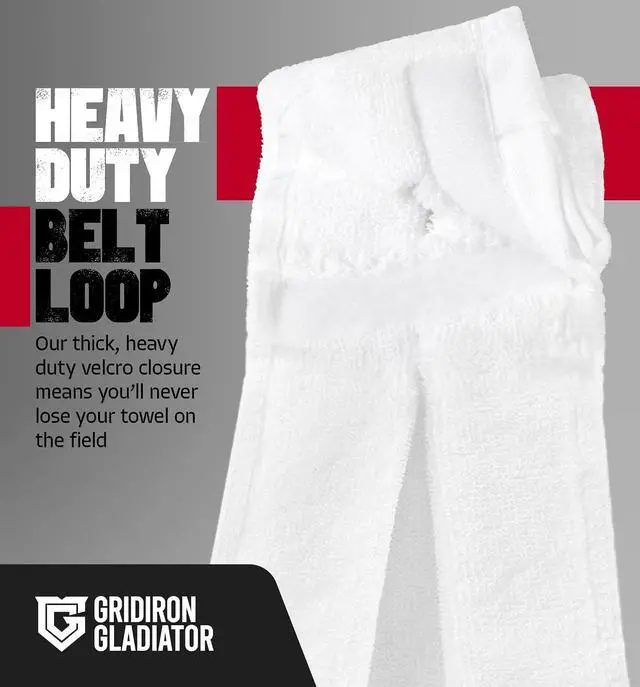 Alt view image 5 of 7 - Gridiron Gladiator Cotton Football Towel - Absorbent Football Towels QB - Belt Loop for QB Gear - Sideline Essential - White - Small