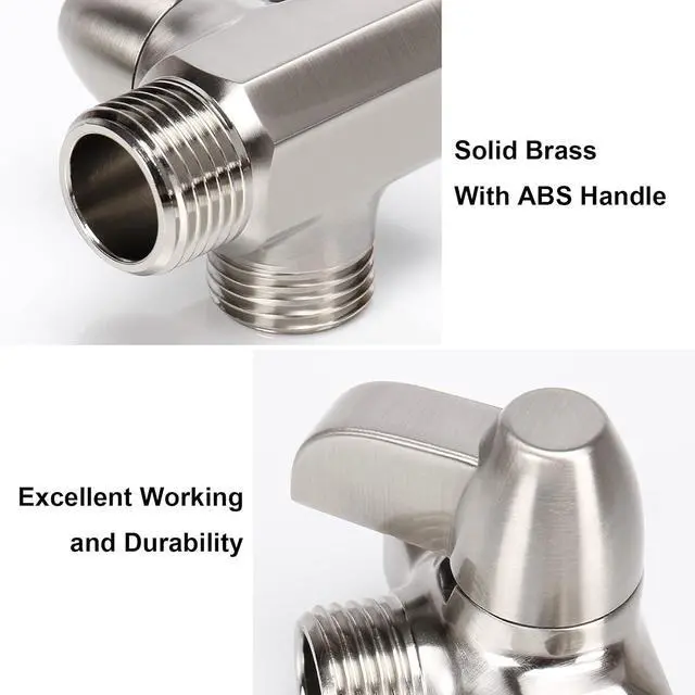 Alt view image 4 of 7 - NearMoon Solid Brass G1/2" Shower Arm, 3-Way Diverter Valve for Handheld and Fixed Spray Head, Bathroom Component for Showerhead Combo T-Adapter (Fixed Nut, Brushed Nickel)