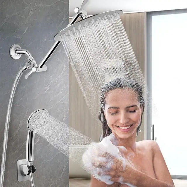 Alt view image 6 of 7 - NearMoon Solid Brass G1/2" Shower Arm, 3-Way Diverter Valve for Handheld and Fixed Spray Head, Bathroom Component for Showerhead Combo T-Adapter (Fixed Nut, Brushed Nickel)