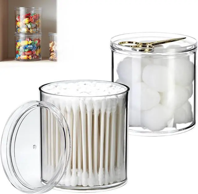 Main image of 2Pack Stackable Clear Plastic Container - Round Vanity Storage Organizers with Lids for Hair Accessories & Beauty Supplies & Bathroom Container Set