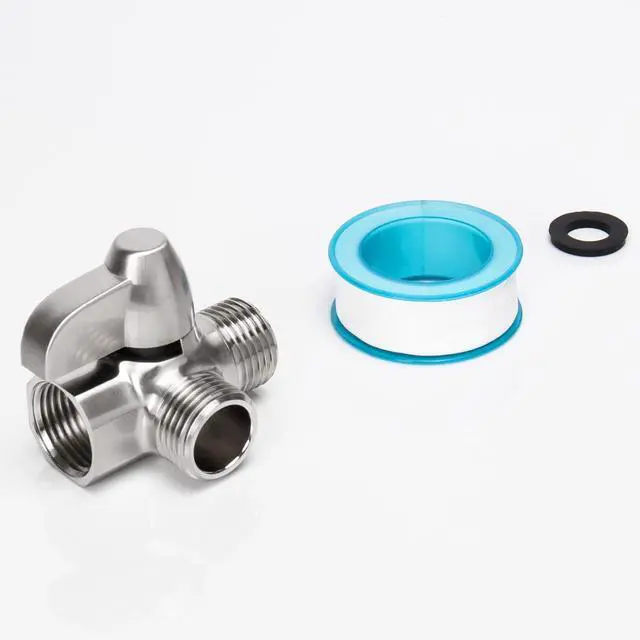 Alt view image 7 of 7 - NearMoon Solid Brass G1/2" Shower Arm, 3-Way Diverter Valve for Handheld and Fixed Spray Head, Bathroom Component for Showerhead Combo T-Adapter (Fixed Nut, Brushed Nickel)