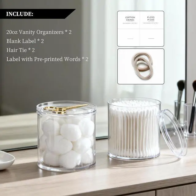 Alt view image 2 of 7 - 2Pack Stackable Clear Plastic Container - Round Vanity Storage Organizers with Lids for Hair Accessories & Beauty Supplies & Bathroom Container Set