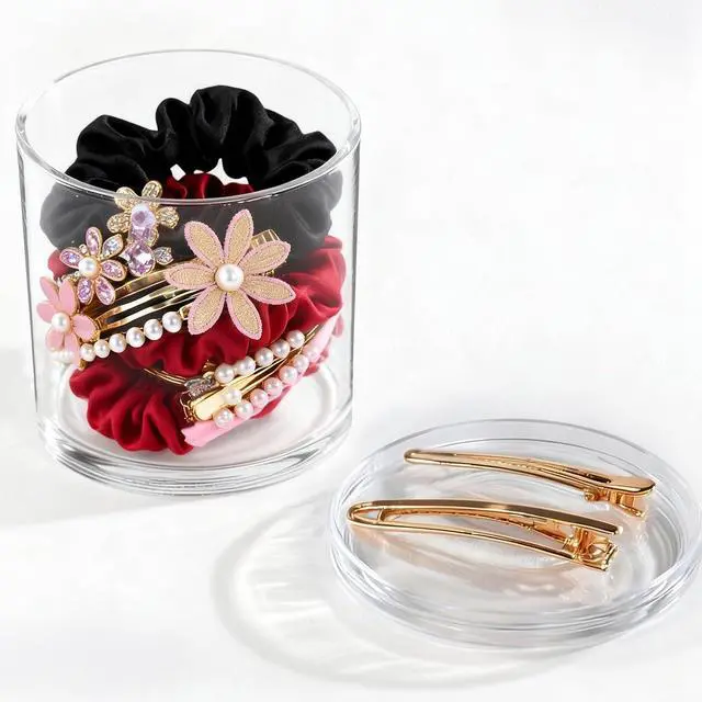 Alt view image 5 of 7 - 2Pack Stackable Clear Plastic Container - Round Vanity Storage Organizers with Lids for Hair Accessories & Beauty Supplies & Bathroom Container Set
