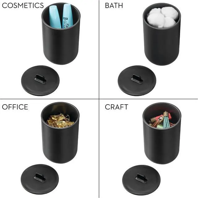 Alt view image 3 of 4 - iDesign Cade Canister Bathroom Storage Jar with Lid, Matte Black | 3.14" x 3.14" x 5.09", For Bathroom, For Vanity, For Desk, For Countertop