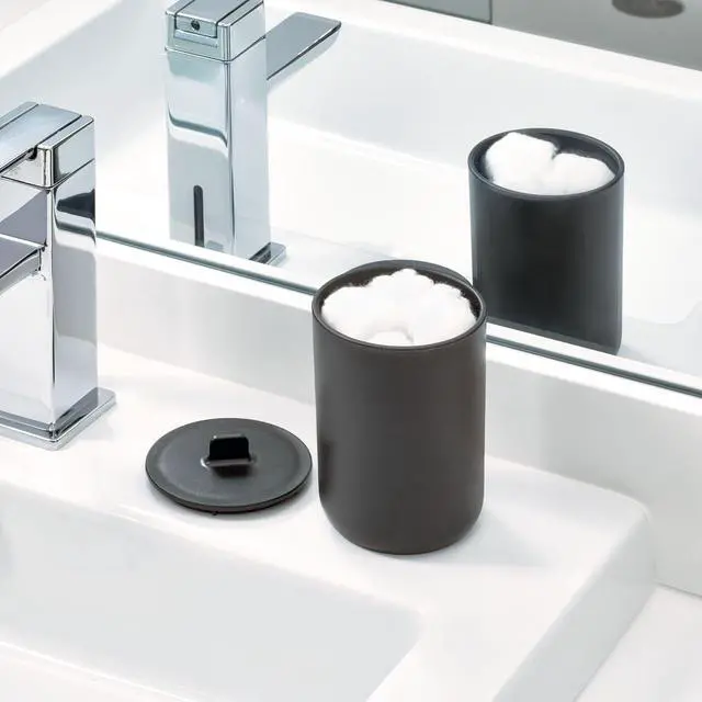 Alt view image 4 of 4 - iDesign Cade Canister Bathroom Storage Jar with Lid, Matte Black | 3.14" x 3.14" x 5.09", For Bathroom, For Vanity, For Desk, For Countertop
