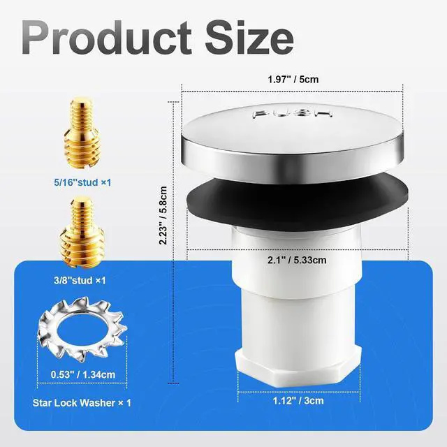 Alt view image 2 of 7 - 1 Sets Tub Stopper Bathtub Drain Stopper with 3/8'' and 5/16'' Thread Studs Adapter, Bathroom Tub Drain Stopper Compatible with K-1068204 (Chrome Cover)
