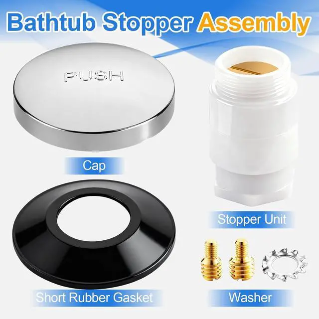 Alt view image 3 of 7 - 1 Sets Tub Stopper Bathtub Drain Stopper with 3/8'' and 5/16'' Thread Studs Adapter, Bathroom Tub Drain Stopper Compatible with K-1068204 (Chrome Cover)